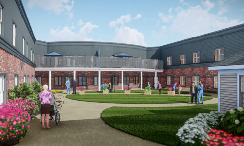 Rendering of outdoor courtyard at upcoming Meaford LTC redevelopment