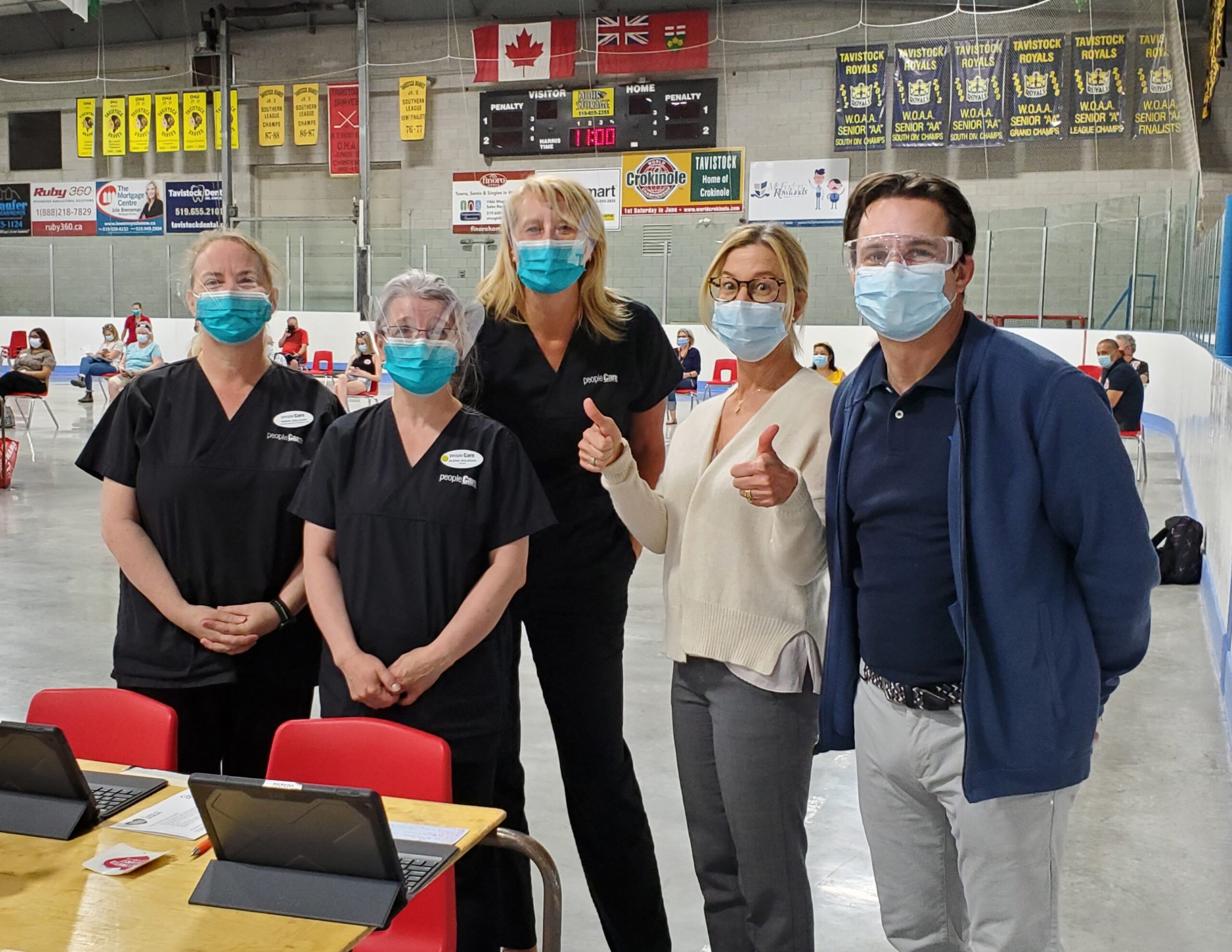 peopleCare team members from leadership support and Tavistock LTC with Brent and Heather Gingerich at COVID vaccination clinic