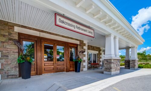 Exterior shot of front doors at Oakcrossing Retirement Living