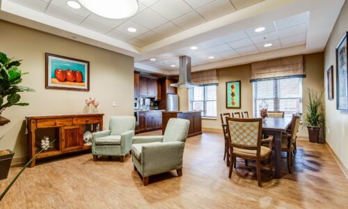 Kitchen and family room at Oakcrossing Retirement Living