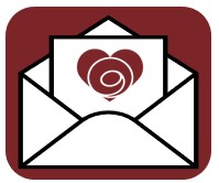 An open mail envelope on a burgundy background