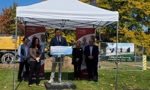 Left to right: Brent Gingerich, MPP Jess Dixon, Stan Cho LTC Minister, Megan Allen-Lamb and Kitchener Mayor Berry Vrbanovic